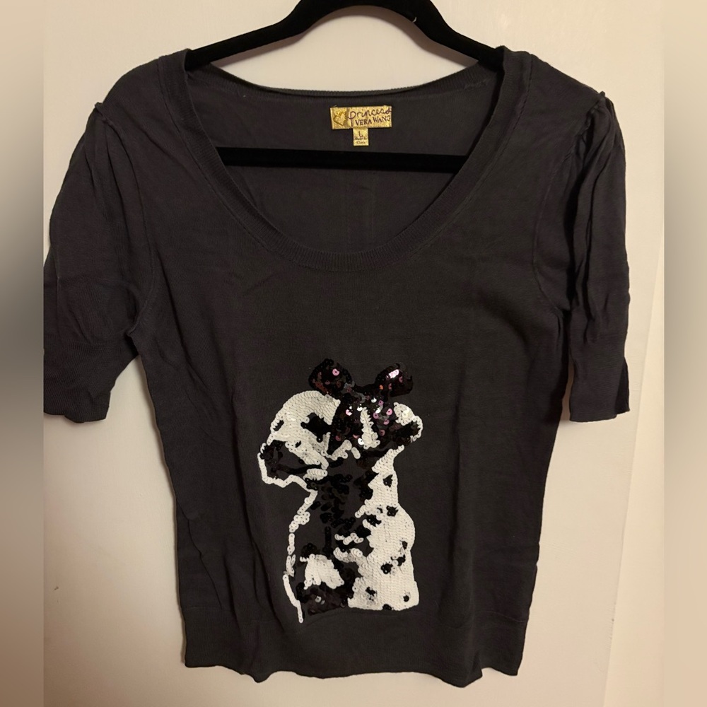 Princess by Vera Wang Charcoal Gray Top with Sequin Dog Design.